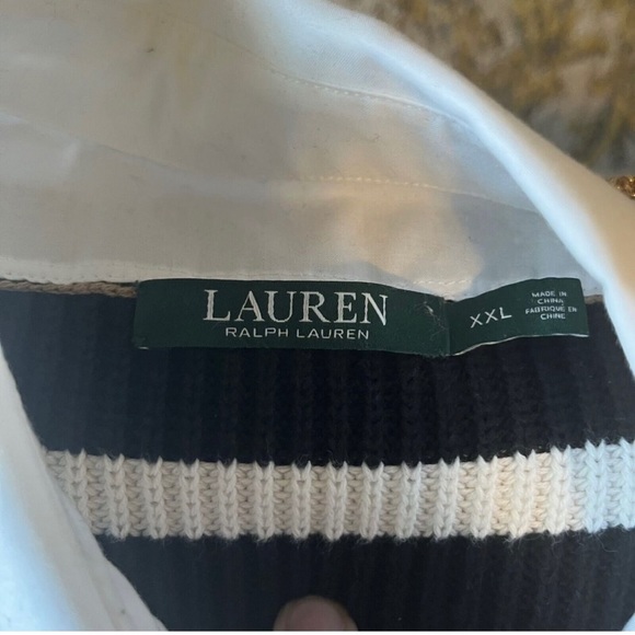 Ralph Lauren Shirt Layered Striped Cable Sweater - Picture 4 of 12